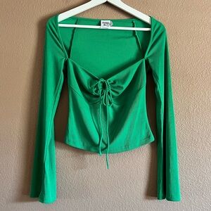 Princess Polly Front Tie Cropped Long Sleeve Ribbed Top Size 8